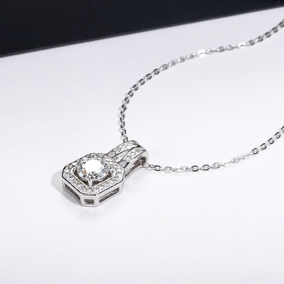 Certified 2ct. t.w. Moissanite Diamond Square Halo Pendant Necklace NEW - Picture 10 of 15